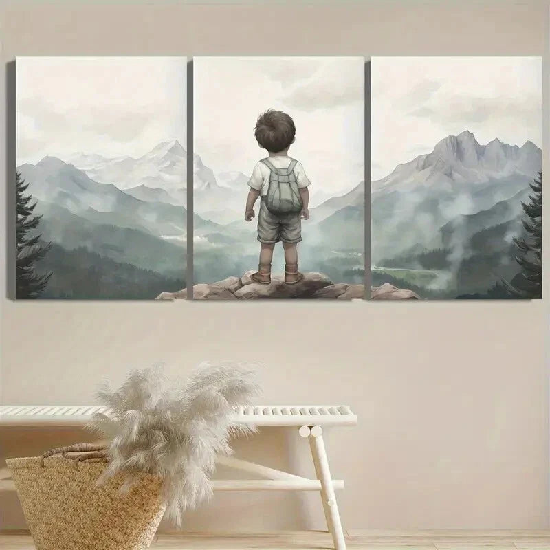 3pcs Adventure and Nature Pine Trees & Mountains Metal Print Ready to Hang Art