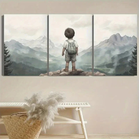 3pcs Adventure and Nature Pine Trees & Mountains Metal Print Ready to Hang Art