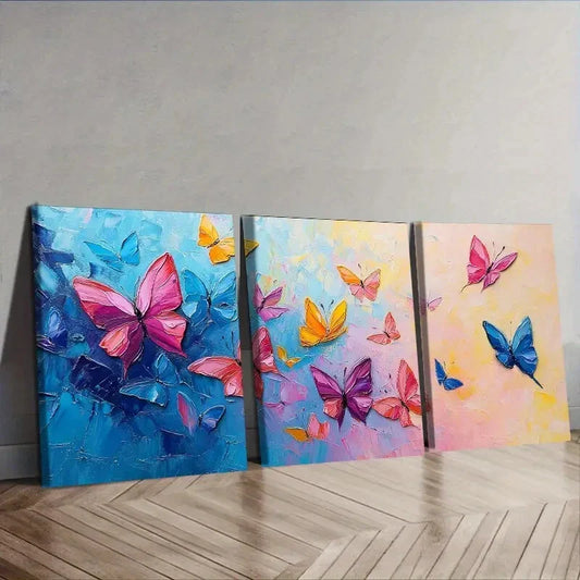 3pcs Lots of butterflies dancing Wall Art Set Canvas Framed 40x60cm - High Quality Print 100% Australian Made Wall Canvas Ready to Hang