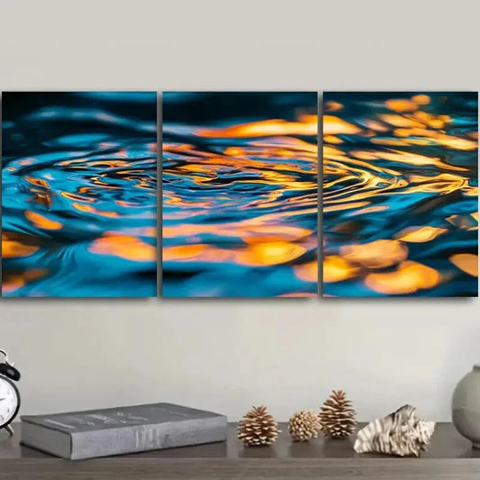 3pcs Blue & Orange Water Reflections, Metal Print Ready to Hang Art