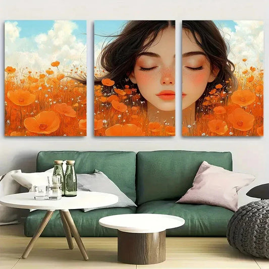 3pcs Aesthetic Woman Rural Scenery Botanical Metal Print Ready to Hang Art