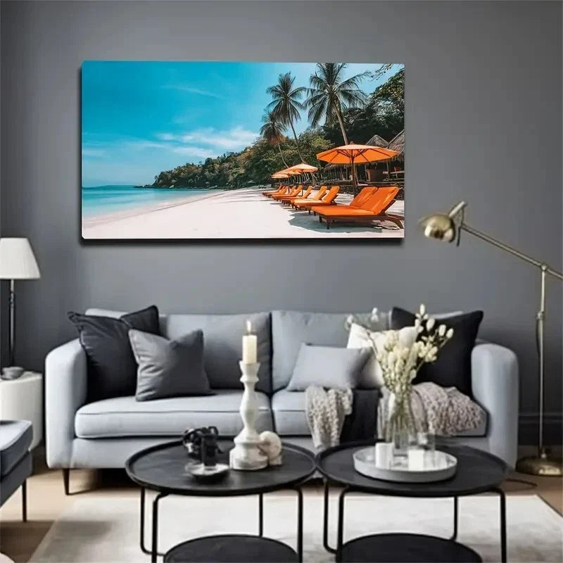 Seaside Holiday Landscape Wall Art Canvas Office Home Room Framed 80x45cm