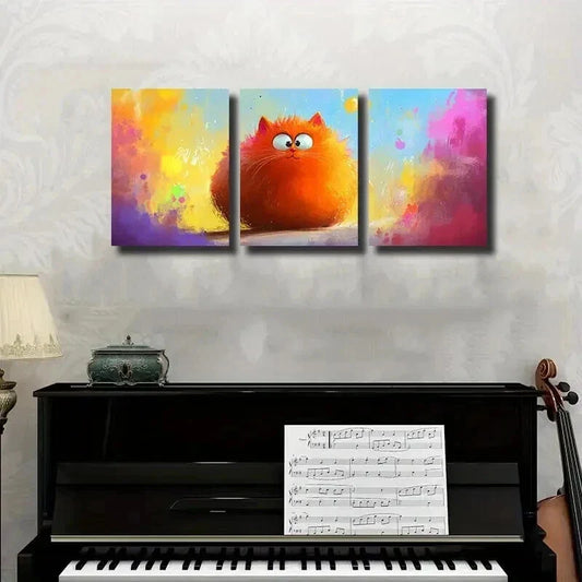 3pcs Charming Cartoon Orange Cat Wall Art Set Canvas Framed 40x60cm - High Quality Print 100% Australian Made Wall Canvas Ready to Hang