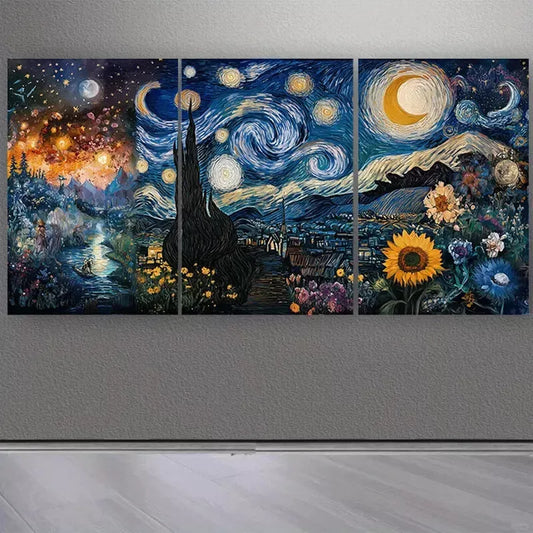 3pcs Vintage Forest Night Oil Painting Canvas Framed 40x60cm - High Quality Print 100% Australian Made Wall Canvas Ready to Hang