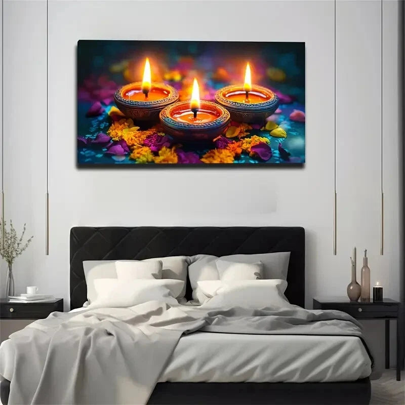 Featuring Three Candles Wall Art Canvas Office Home Room Framed 120x60cm