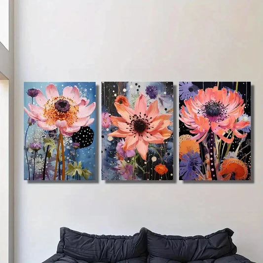 3pcs Modern Retro Cornflower Landscape Metal Print Ready to Hang Art