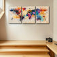 3pcs Watercolor World Map Design Metal Print Ready to Hang Art