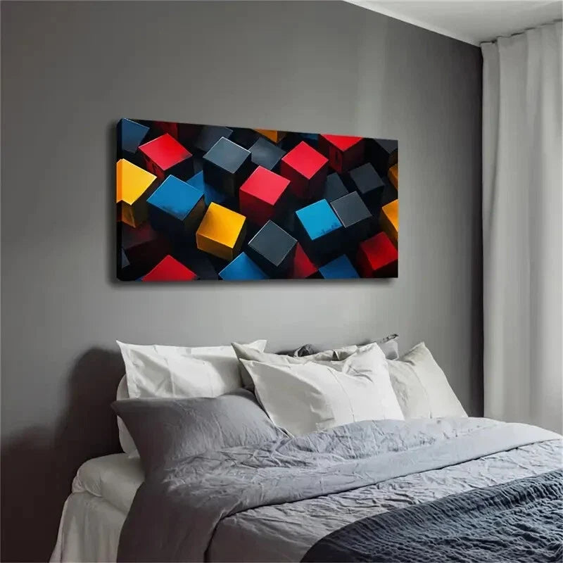 Abstract Style Cubes Composed Wall Art Canvas Office Home Room Framed 120x60cm