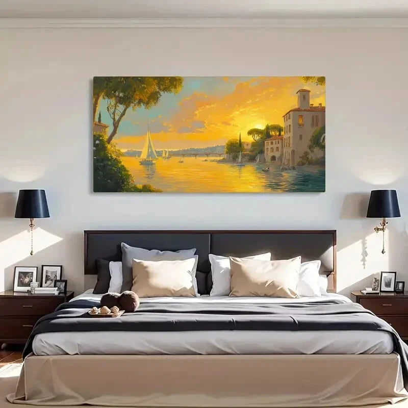 Water Reflection Yellow Hues Wall Art Canvas Office Home Room Framed 120x60cm