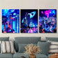 3pcs Sci-Fi City Night Scene with Neon Colors Metal Print Ready to Hang Art