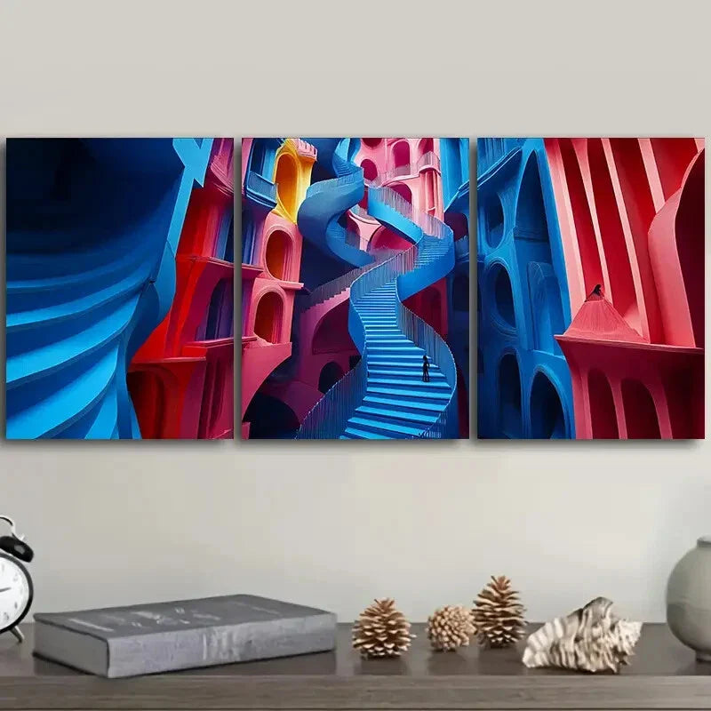 3pcs Spiral Staircase Design, Painting Wall Art Set Canvas Framed 40x60cm - High Quality Print 100% Australian Made Wall Canvas Ready to Hang