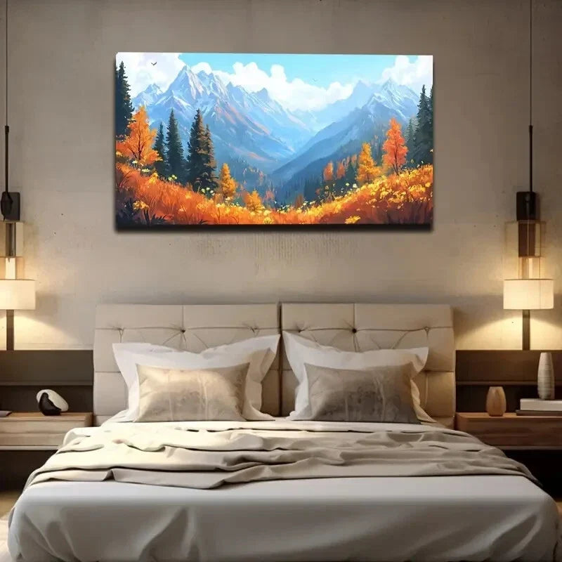 Continuous Snow Mountain Hills Wall Art Canvas Office Home Room Framed 120x60cm