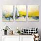 3pcs Sailing Boat Abstract Yellow and Blue Hues Metal Print Ready to Hang Art