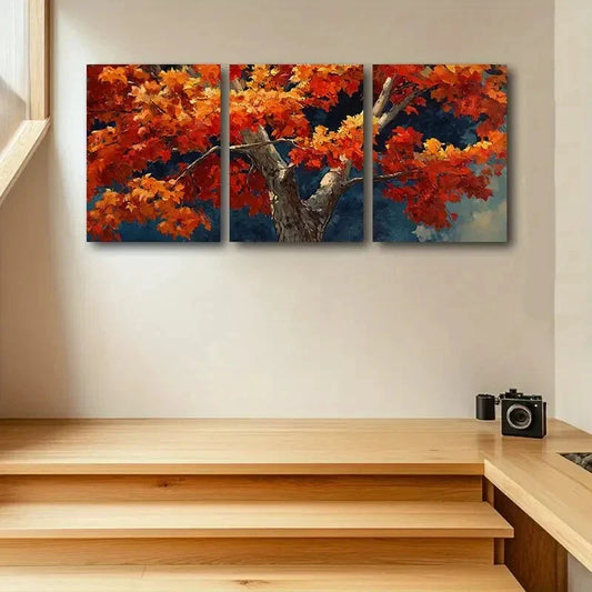 3pcs Autumn Maple Tree Metal Print Ready to Hang Art