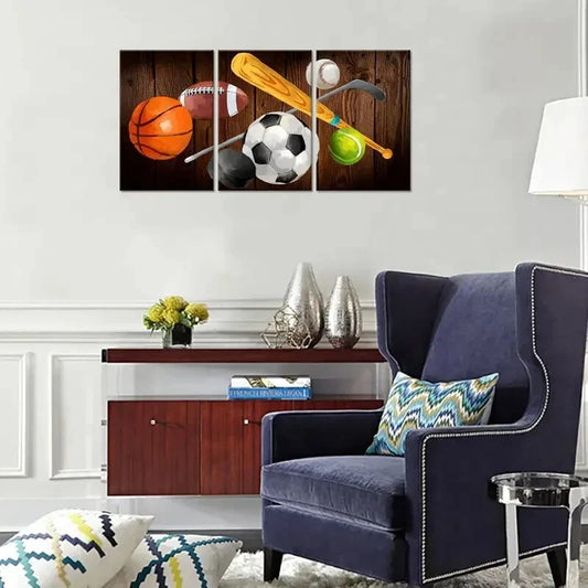 3pcs Basketball Football Baseball Soccer Hockey  Metal Print Ready to Hang Art