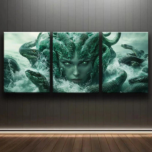 3pcs Abstract Snakes Stunning Blue Eyes Metal Print Ready to Hang Art