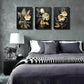3pcs Set of Black Golden Plant Flowers Wall Art Set Canvas Framed 40x60cm - High Quality Print 100% Australian Made Wall Canvas Ready to Hang