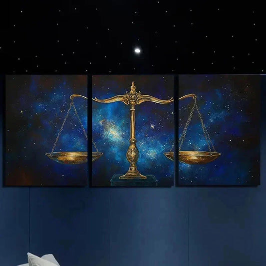 3pcs Galaxy Scale of Justice Triptych Wall Art Set Canvas Framed 40x60cm - High Quality Print 100% Australian Made Wall Canvas Ready to Hang