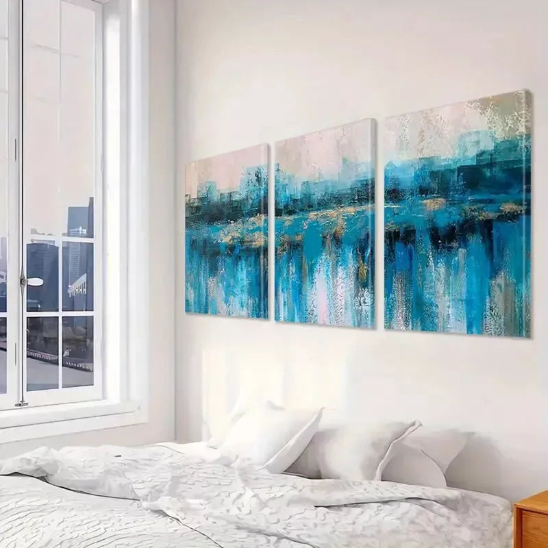 3pcs Modern Blue Gray Paintings Canvas Framed 40x60cm - High Quality Print 100% Australian Made Wall Canvas Ready to Hang
