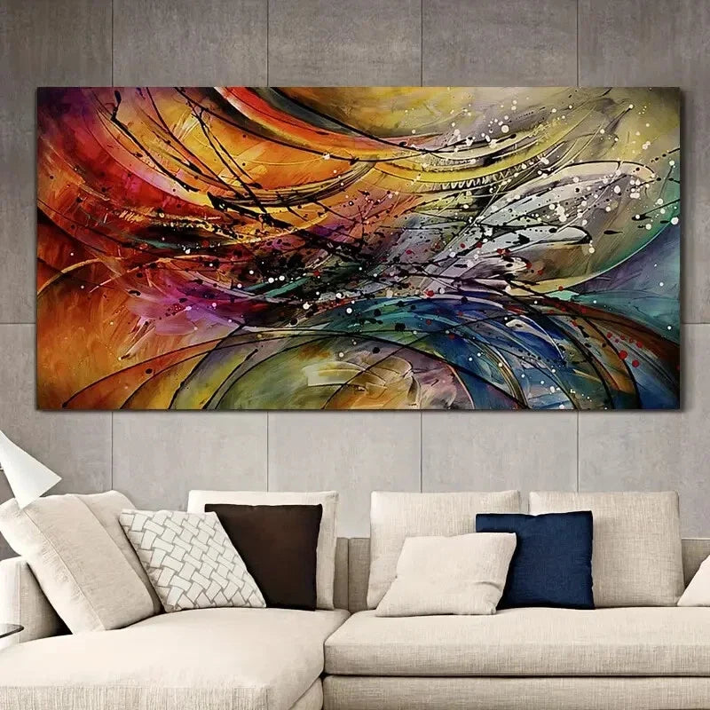 Vibrant Swirls Yellow Blue Wall Art wall canvas office home room framed 120x60cm