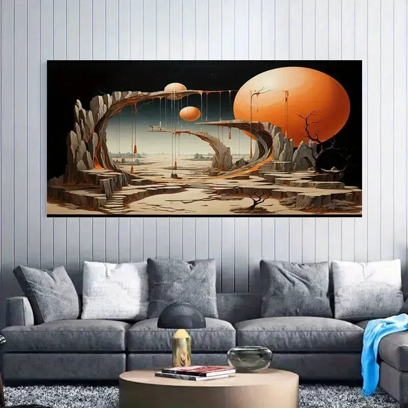 Vibrant Cosmic Landscape Modern Wall Art Canvas Office Home Room Framed 80x45cm