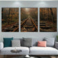3pcs Autumn Forest and Abandoned Train Track Metal Print Ready to Hang Art