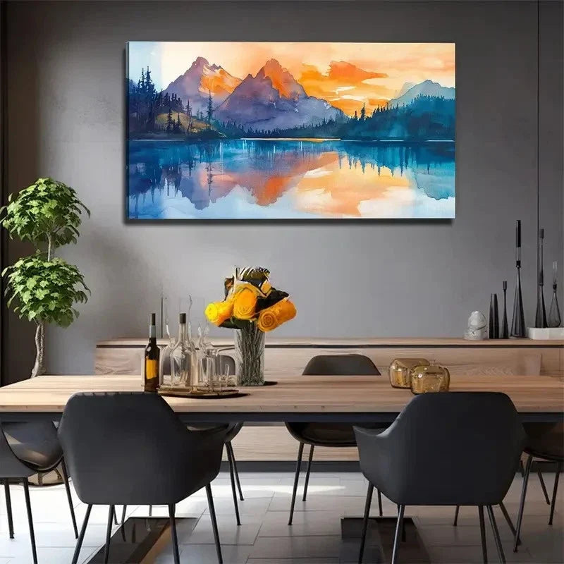 Lake View Landscape Nature Wall Art Canvas Office Home Room Framed 80x45cm