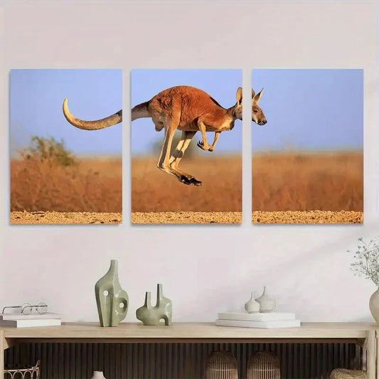 3pcs Vibrant Kangaroo Metal Print Ready to Hang Art