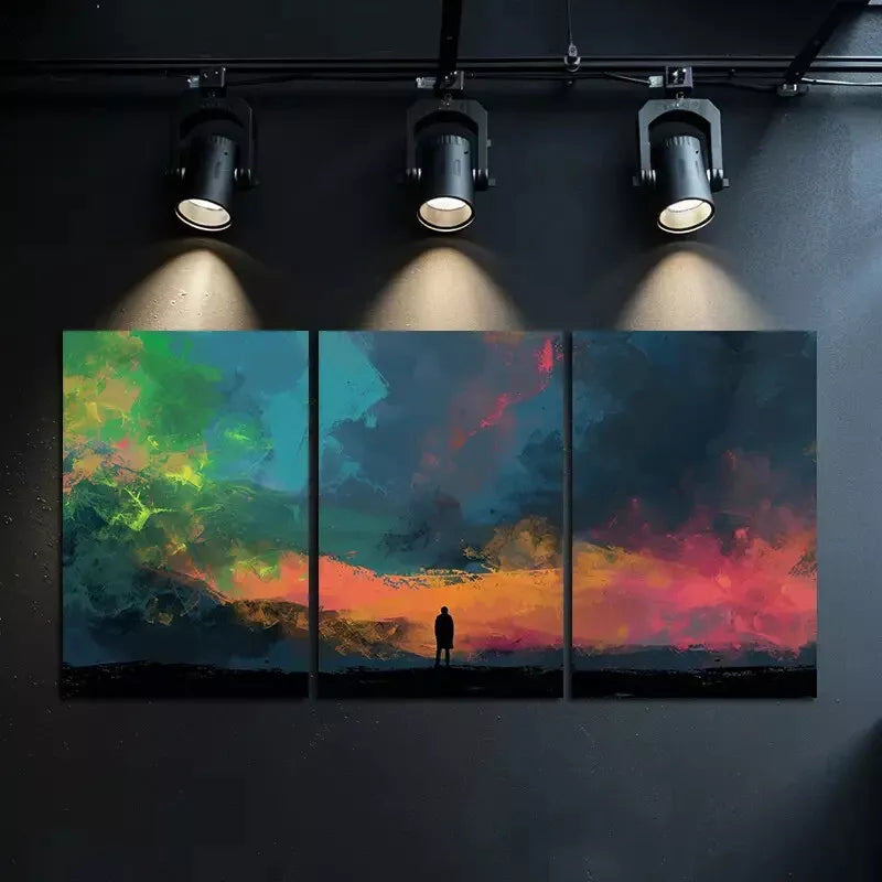 3pcs A Lone Figure Stands on The Edge On a Field Canvas Framed 40x60cm - High Quality Print 100% Australian Made Wall Canvas Ready to Hang