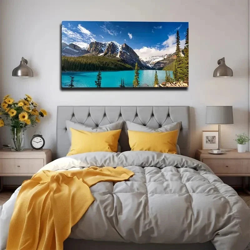 Mountains Beautiful Lakes Wall Art Canvas Office Home Room Framed 80x45cm