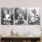 3pcs Adorable Bunny Black and White Rabbit Wall Art Set Canvas Framed 40x60cm - High Quality Print 100% Australian Made Wall Canvas Ready to Hang