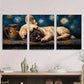 3pcs Bulldog Sleeping Van Gogh Starry Night Metal Print Ready to Hang Art