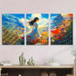 3pcs Beautiful Woman In Flower Vibrant Landscape Wall Art Set Canvas Framed 40x60cm - High Quality Print 100% Australian Made Wall Canvas Ready to Hang