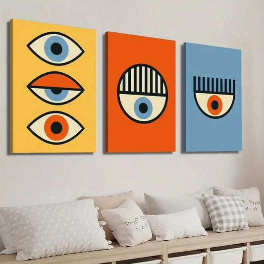 3pcs Styled Abstract Geometric Eye Wall Art Set Canvas Framed 40x60cm - High Quality Print 100% Australian Made Wall Canvas Ready to Hang