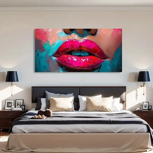Abstract Lips Colorful Modern Wall Art Canvas Office Home Room Framed 120x60cm