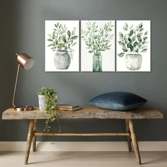3pcs Green Plant Botanical Plant Metal Print Ready to Hang Art