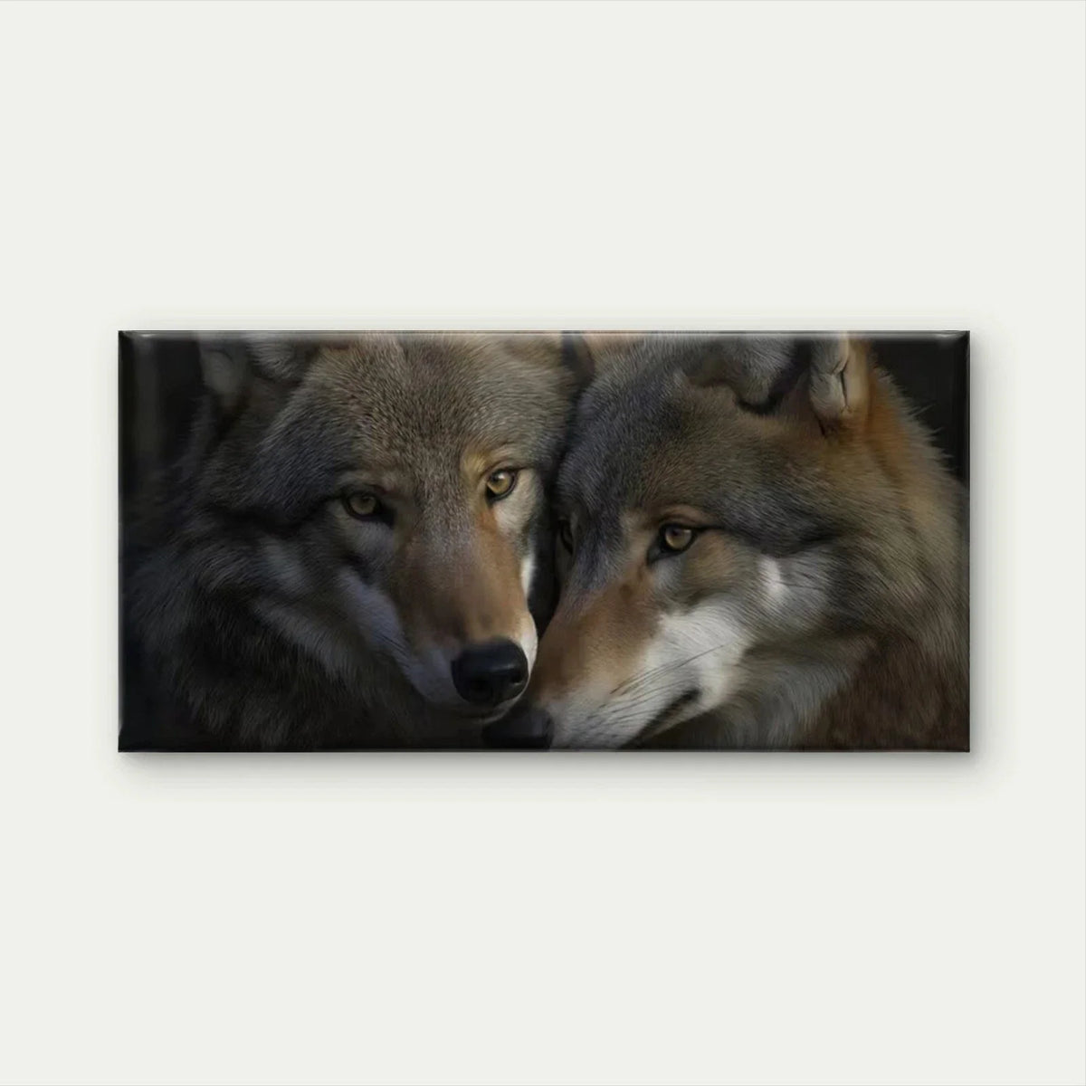 Modern Two Wolves Wall Art Canvas Office Home Room Framed 80x45cm