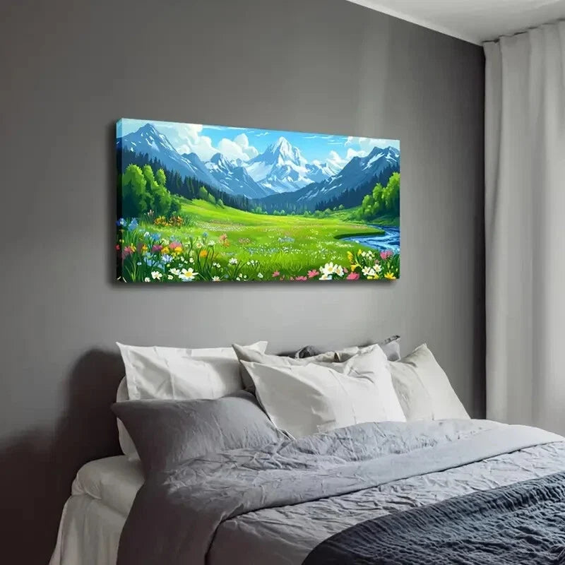 Serene Mountain Landscape Wall Art Canvas Office Home Room Framed 120x60cm