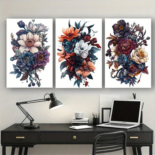 3pcs Fashion Flower Cluster Abstract Painting Metal Print Ready to Hang Art