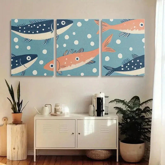 3pcs Whimsical Sardine Metal Print Ready to Hang Art