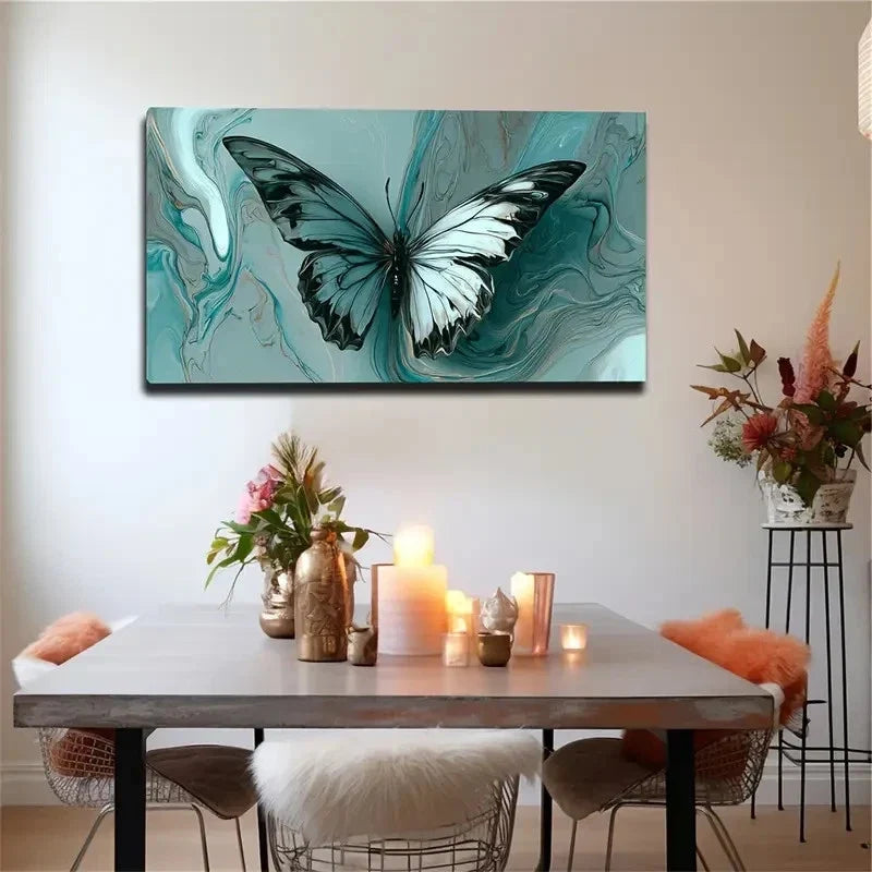 Teal Blue & White Abstract Wall Art Canvas Office Home Room Framed 120x60cm