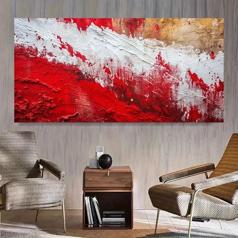 Abstract Red and White Graffiti Wall Art Canvas Office Home Room Framed 80x45cm