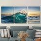 3pcs Sunset Seascape with Dynamic Waves Metal Print Ready to Hang Art