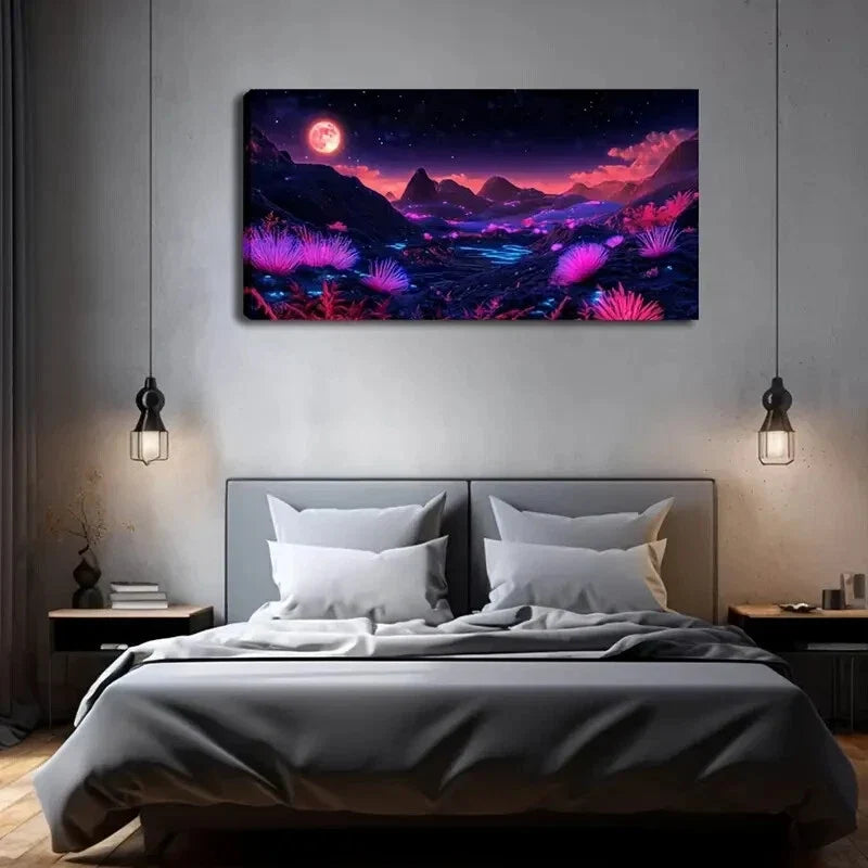 Surreal Alien Landscape Vibrant Wall Art Canvas Office Home Room Framed 120x60cm