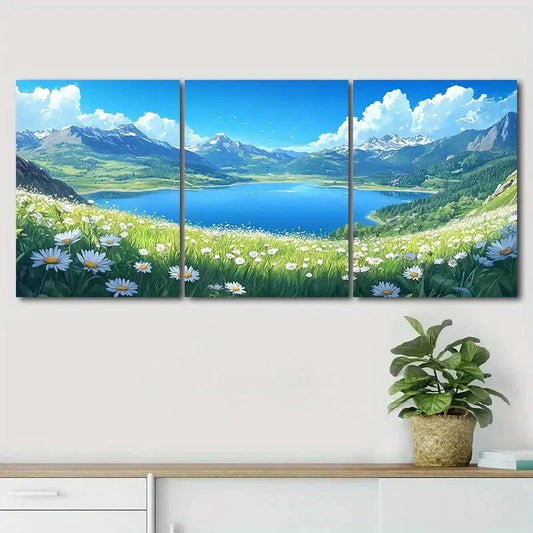 3pcs Serene Mountain Lake Scene Clouds Perfect Wall Art Set Canvas Framed 40x60cm - High Quality Print 100% Australian Made Wall Canvas Ready to Hang