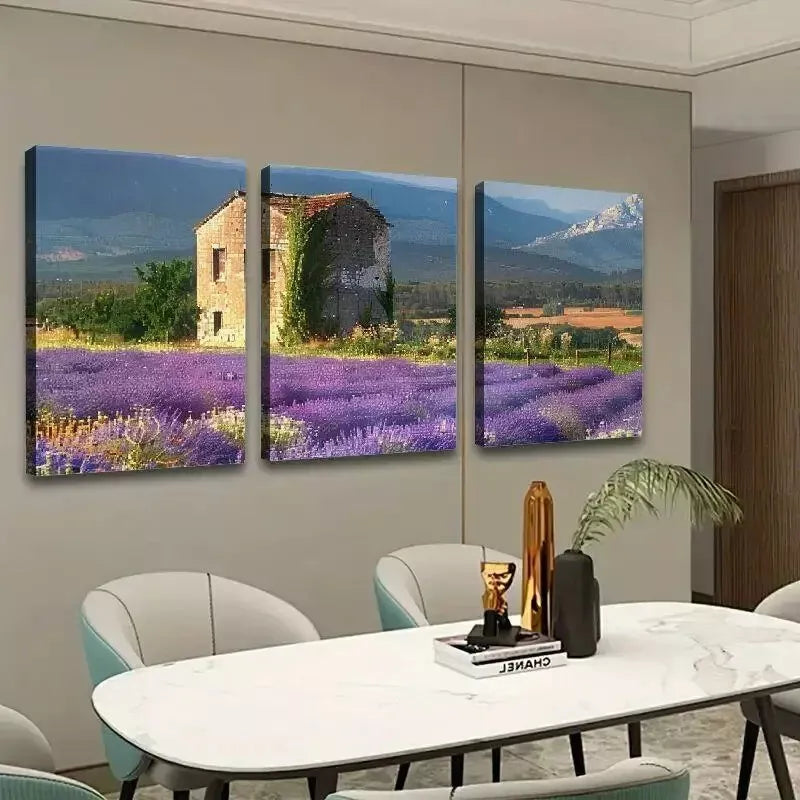 3pcs Lavender Flower Filed Mountain Canvas Framed 40x60cm - High Quality Print 100% Australian Made Wall Canvas Ready to Hang