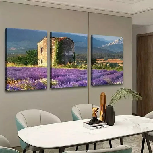 3pcs Lavender Flower Filed Mountain Canvas Framed 40x60cm - High Quality Print 100% Australian Made Wall Canvas Ready to Hang