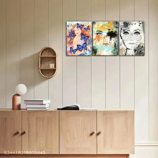 3pcs Blue Butterflies, Dreamlike, Bar Metal Print Ready to Hang Art