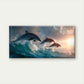 Dolphin Trio Leaping Dolphins Ocean Wall Art Canvas Office Home Room Framed 80x45cm