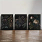 3pcs Dark Moody Victorian Roses & Dark Antique Metal Print Ready to Hang Art